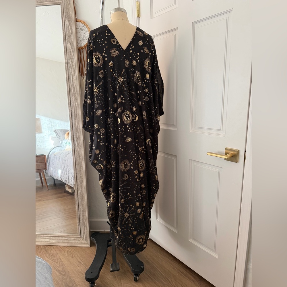 Jennafer Grace Celestial Print Black and Gold Maxi Kaftan